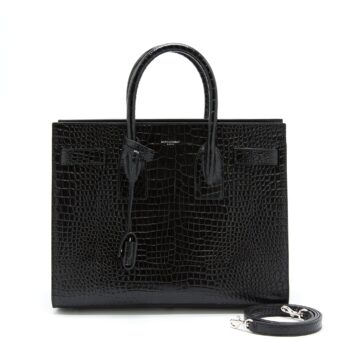 Saint Laurent/ YSL Sac De Jour Crocodile Embossed Black SHW
