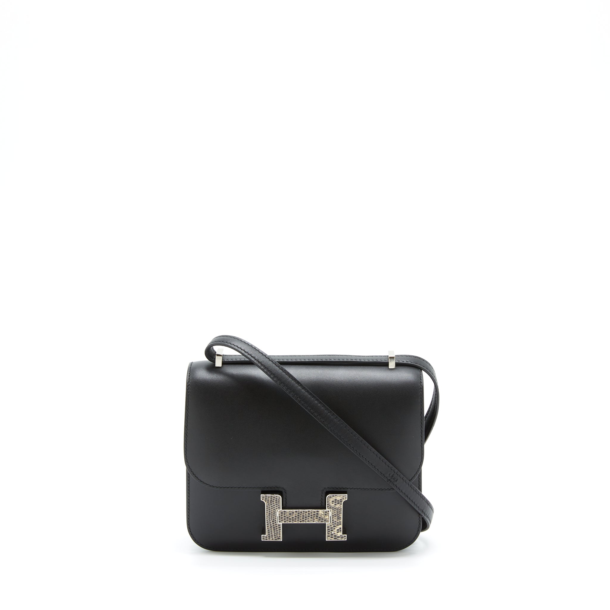 Hermes Mini Constance Monsieur Black With Lizard Buckle SHW Stamp Y