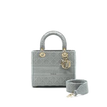 Christian Dior Cannage Canvas Medium Lady Dior Grey