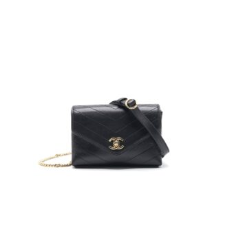 Chanel Calfskin Chevron Leather Chain Waist Bag Black GHW