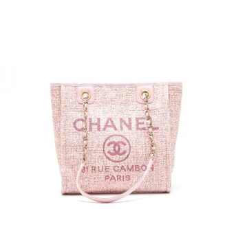 Chanel Deauville PM Tote Bag Canvas Pink SHW