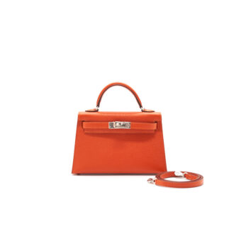 Hermes Mini Kelly Feu/ Rose Eglantine Chèvre with SHW