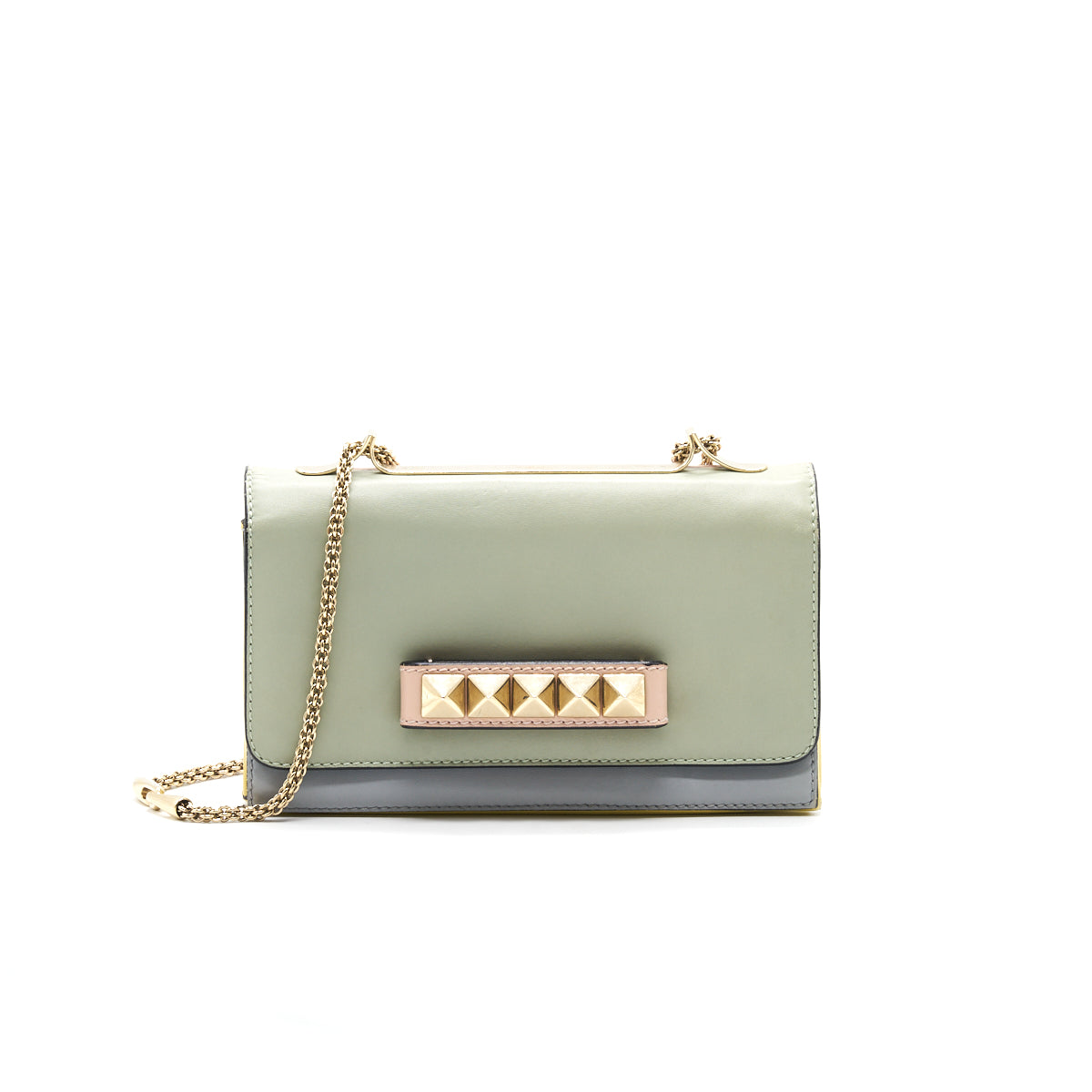 Valentino Garavani Leather Clutch Bag Studded Chain Strap Multi Colour