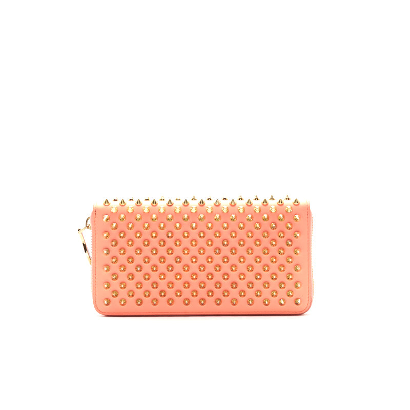 Christian Louboutin Pink Leather Studded Spike Continental Wallet