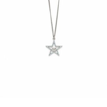 Chanel Star with CC Logo Iridescent Necklace Crystal Silver Tone