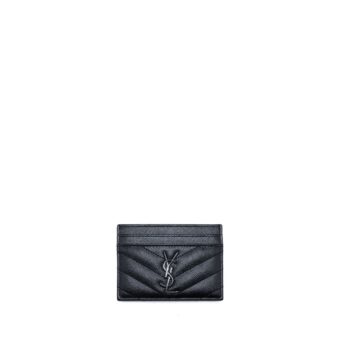 Saint Laurent/YSL Cassandre Matelasse Card Case in Grain Depoudre Embossed Calfskin Black with Black Hardware