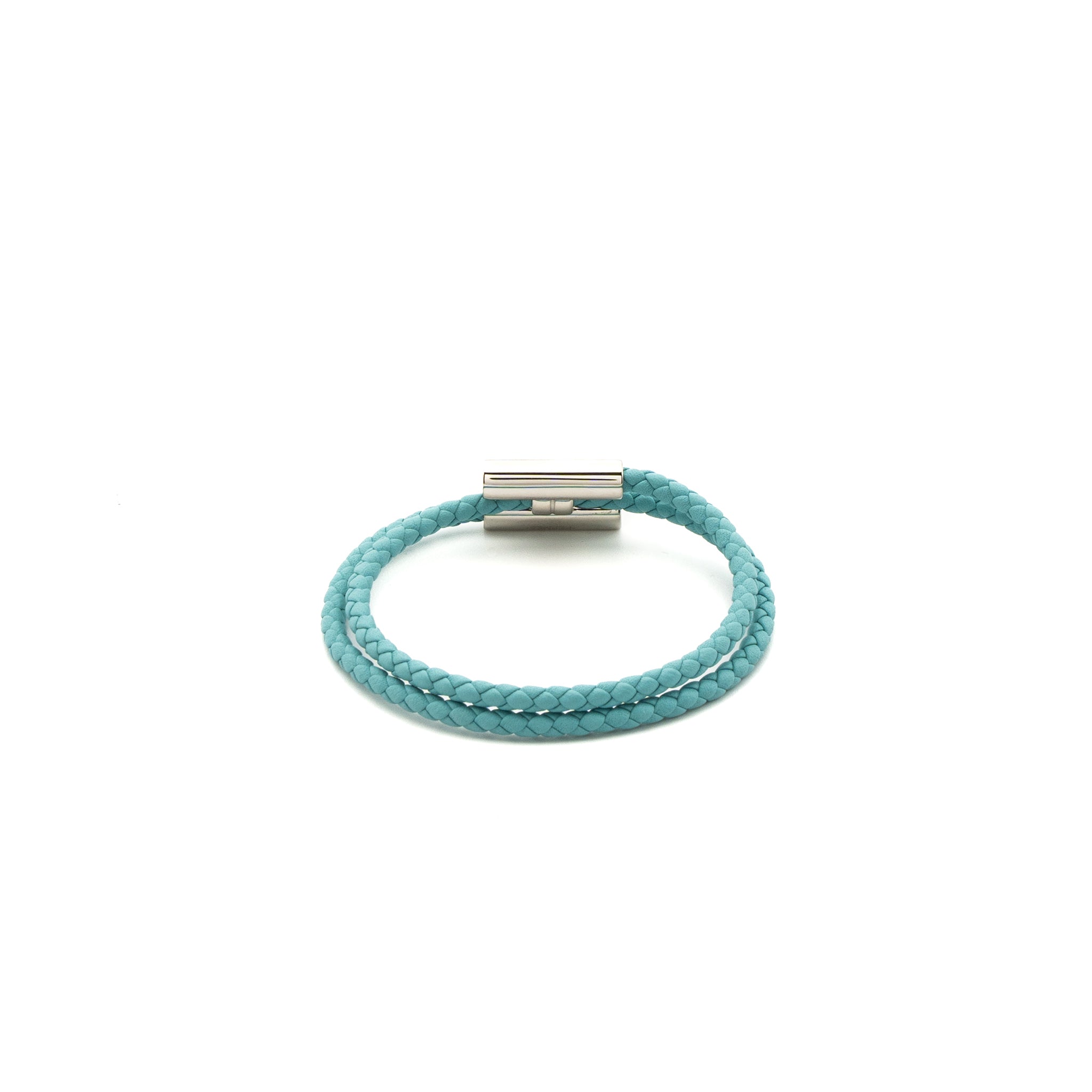 Hermes Size T3 Tournis Tresse Bracelet Blue Atoll SHW - Image 2