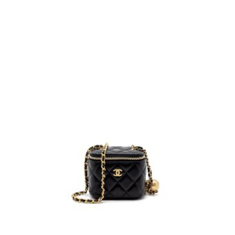 Chanel Pearl Crush Mini Vanity with Chain Lambskin Black Brushed GHW (Microchip)