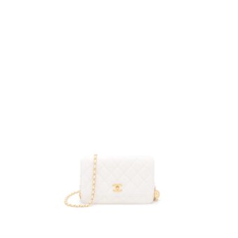 Chanel Pearl Crush Wallet on Chain Lambskin White Brushed GHW (Microchip)