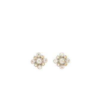 Chanel Quilted Earring Crystal Silver Tone