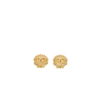 Chanel Shell CC Logo Earrings Crystal Gold Tone