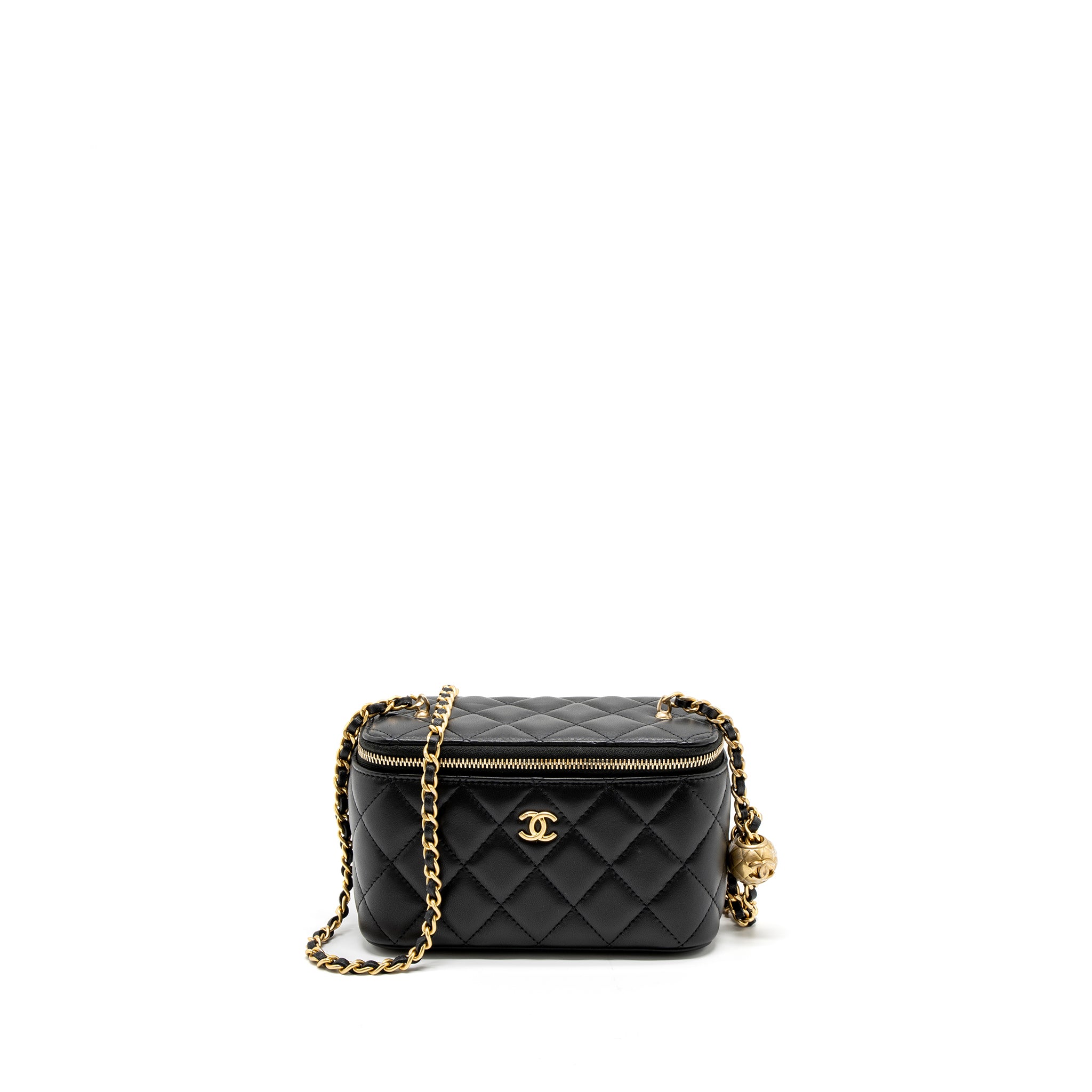 Chanel Pearl Crush Long Vanity with Chain Lambskin Black GHW (Microchip)