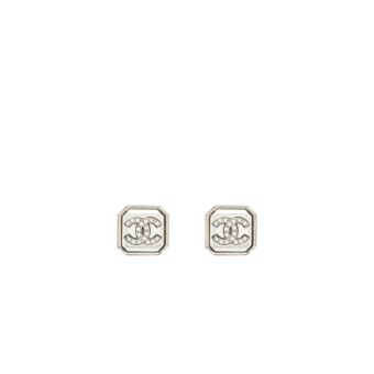 Chanel Square CC Logo Earrings Crystal SHW