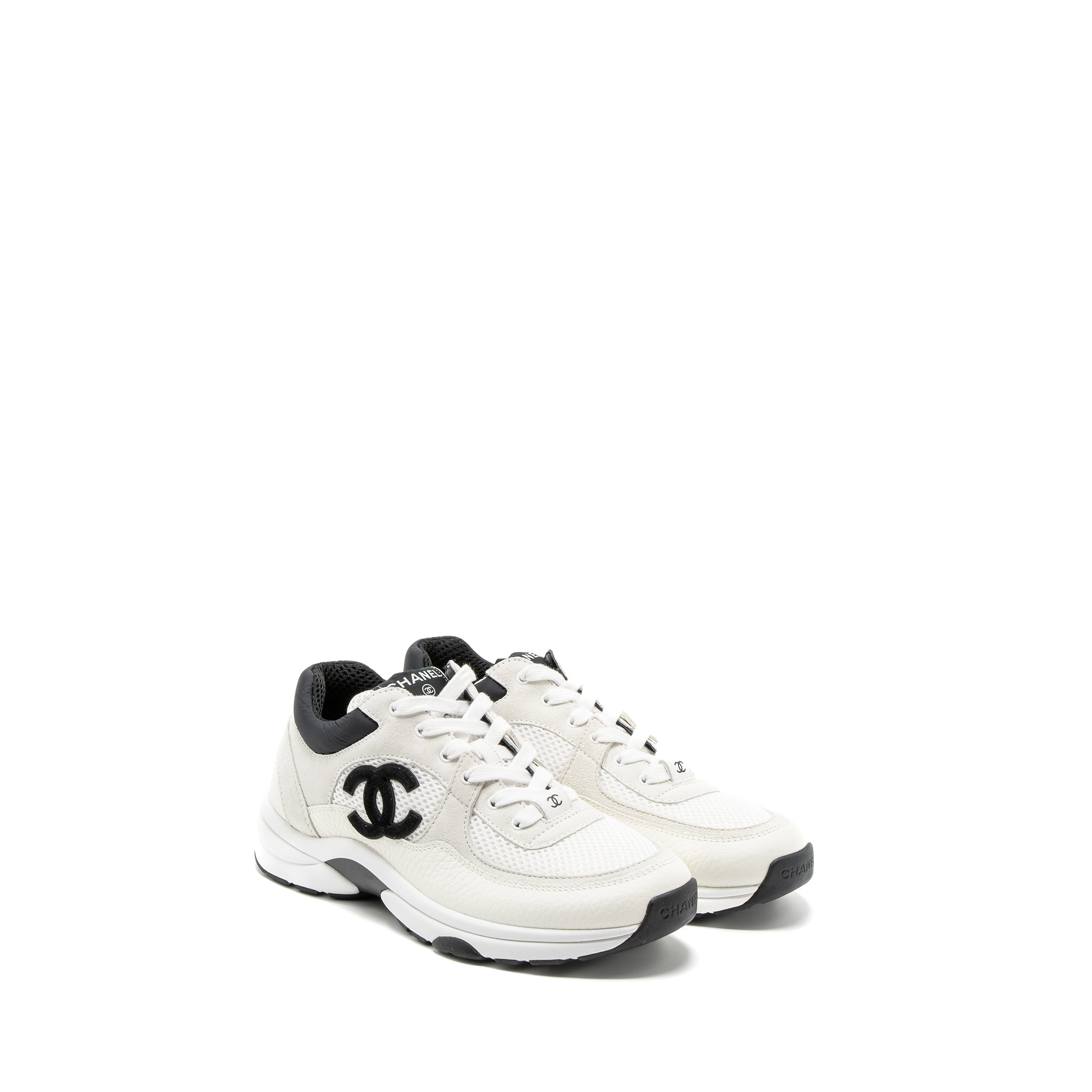Chanel Size 38 Trainers Suede/Calfskin Black/White