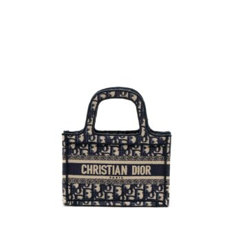Dior Mini book Tote Blue Oblique Embroidery