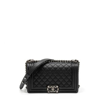 Chanel Medium Boy Bag Grained Calfskin Black Ruthenium Hardware