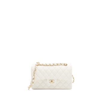 Chanel Small Classic Double Flap Bag Caviar White LGHW (Microchip)