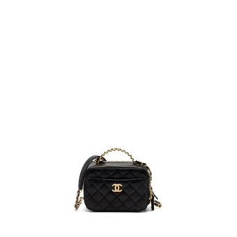 Chanel 22S Letter Top Handle Small Vanity Case Caviar Black Brushed GHW (Microchip)