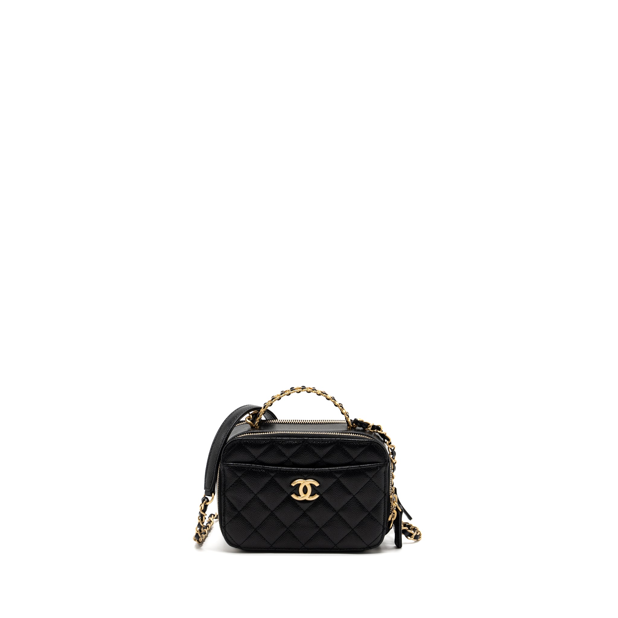 Chanel 22S Letter Top Handle Small Vanity Case Caviar Black Brushed GHW (Microchip)