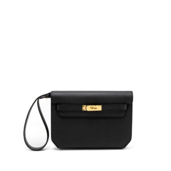 Hermes Pochette Kelly Depeches 25 Epsom Black GHW Stamp Y