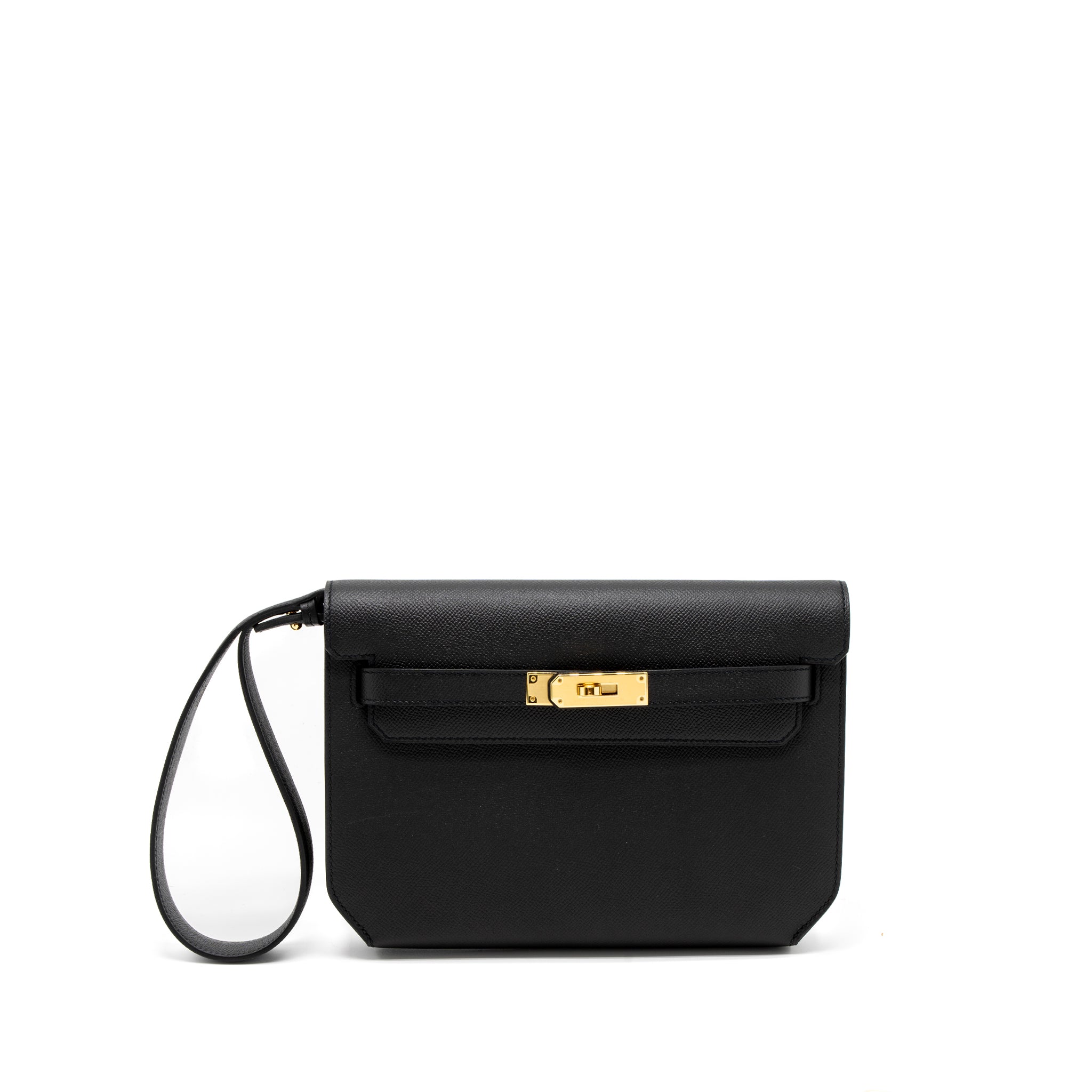 Hermes Pochette Kelly Depeches 25 Epsom Black GHW Stamp Y