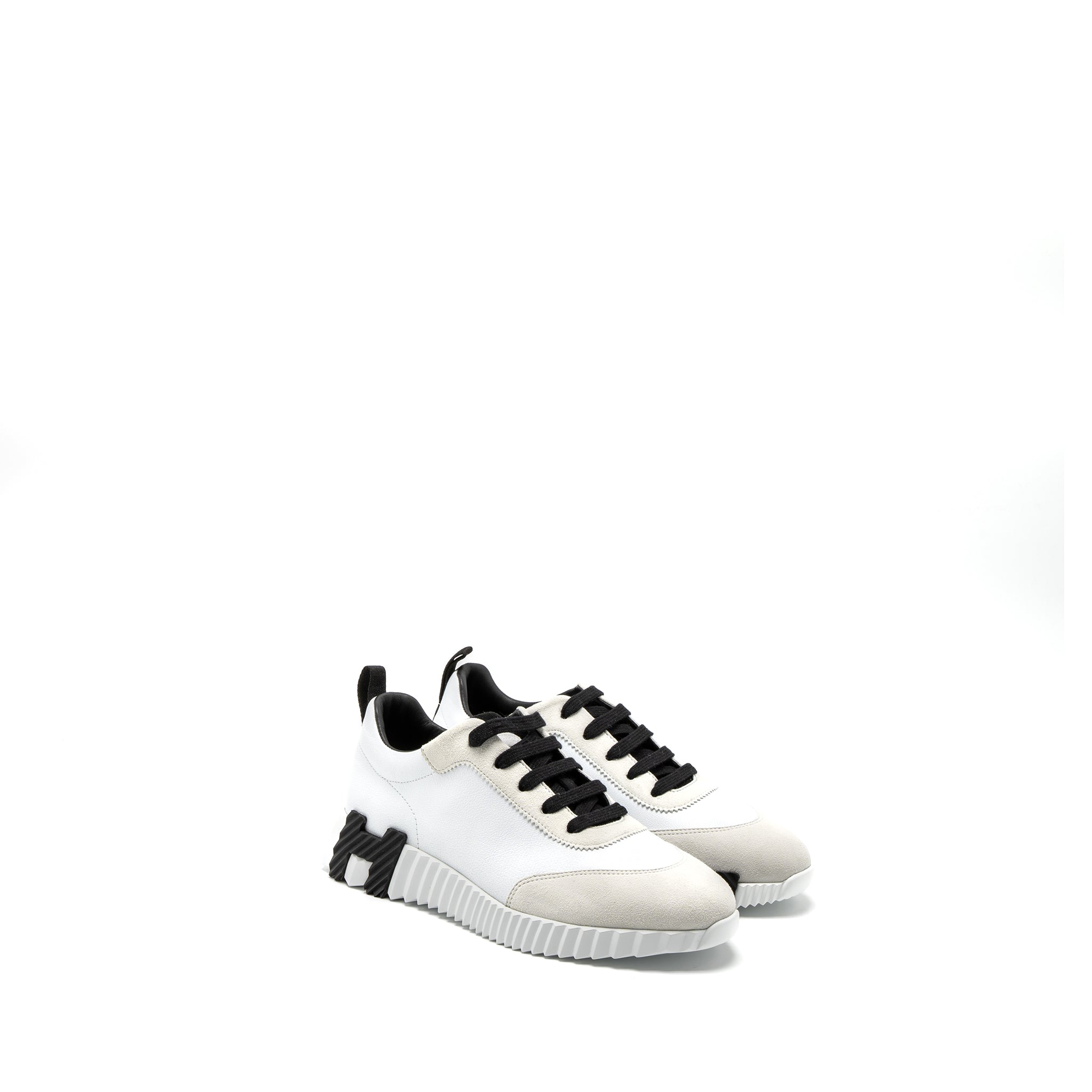Hermes Size 38 Femme Bouncing Sneaker Chevre Grainee/Velours Black/White