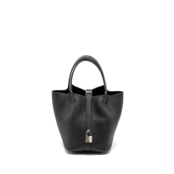 Hermes Picotin 18 Touch Lock Bag Clemence/Alligator Mississippiensis Black SHW Stamp z
