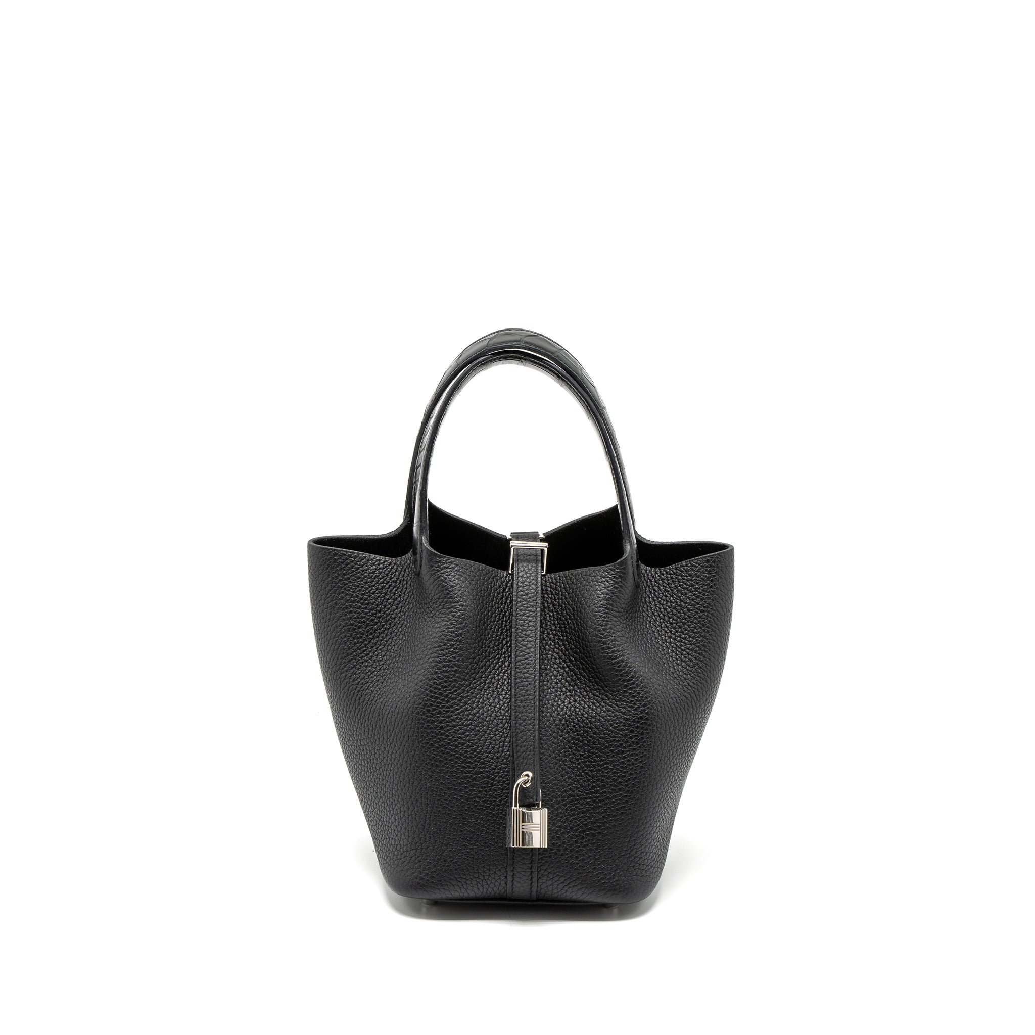 Hermes Picotin 18 Touch Lock Bag Clemence/Alligator Mississippiensis Black SHW Stamp z