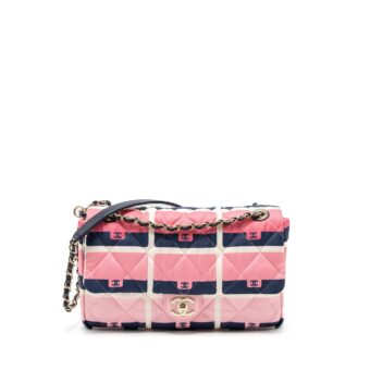 Chanel CC Logo Printed Flap Bag Fabric Multicolour LGHW (Microchip)