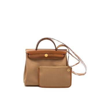 Hermes Herbag 31 Canvas/Vache Hunter Leather Chai/Fauve GHW Stamp B
