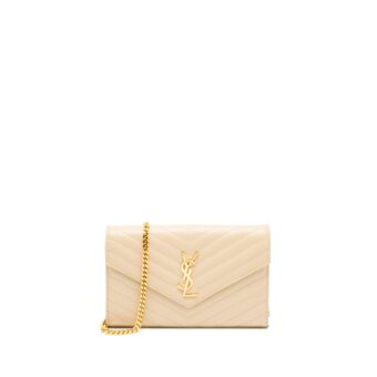 Saint Laurent Cassandre Matelasse Chain Wallet Grained Calfskin Beige GHW