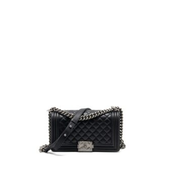 Chanel Medium Boy Bag Calfskin Black Ruthenium Hardware