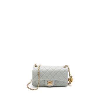 Chanel Pearl Crush Mini Rectangular Lambskin Light Grey Brushed GHW (Microchip)