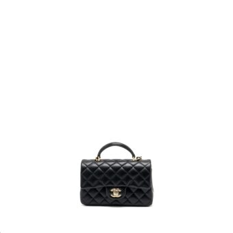 Chanel Top Handle Mini Rectangular Flap Bag Lambskin Black LGHW (Microchip )
