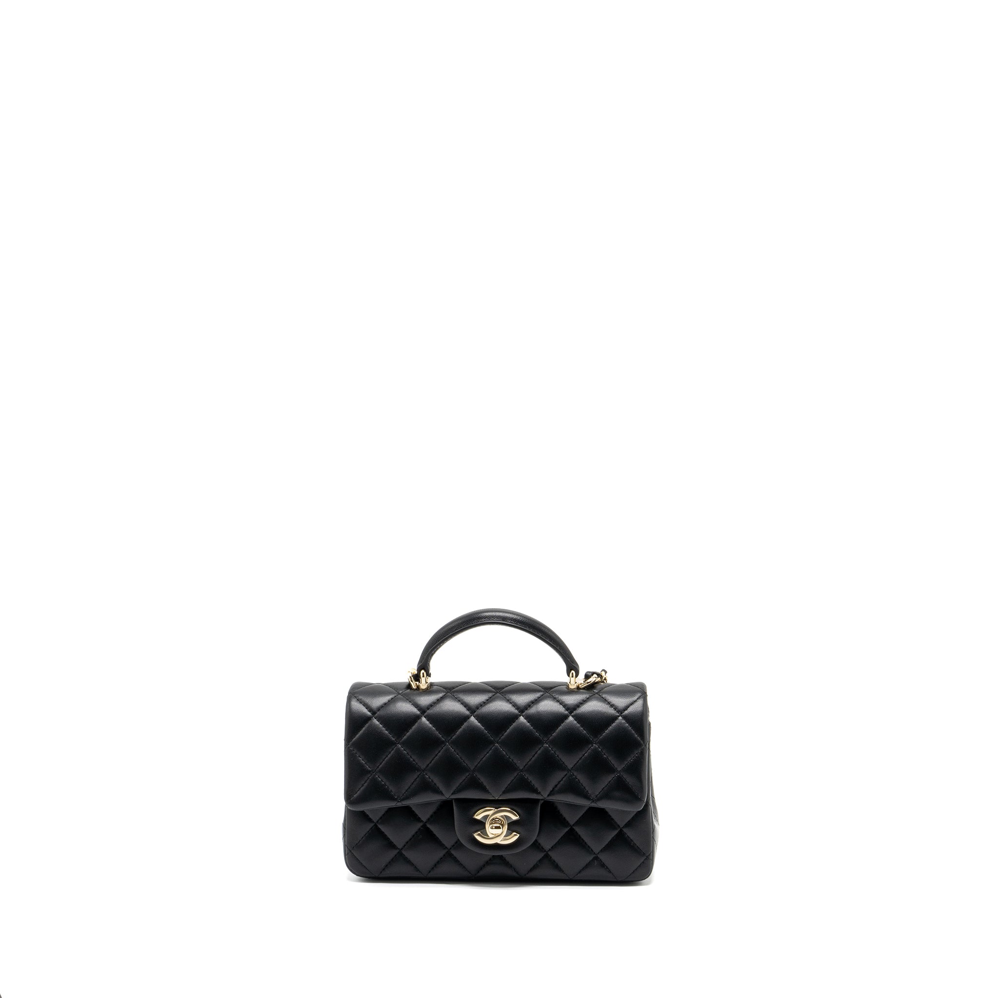 Chanel Top Handle Mini Rectangular Flap Bag Lambskin Black LGHW (Microchip )