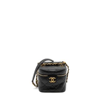Chanel Top Handle Vanity Crossbody Bag Calfskin Black Brushed GHW (Microchip)