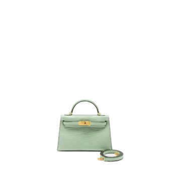 Hermes Mini Kelly Alligator Mississippiensis Matte 6U Vert D’eau GHW Stamp U