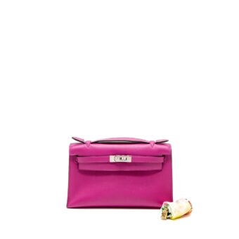Hermes Kelly Pochette Swift Rose Pourpre SHW Stamp A