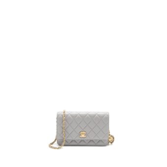Chanel Pearl Crush Wallet on Chain Lambskin Light Grey Brushed GHW (Microchip)