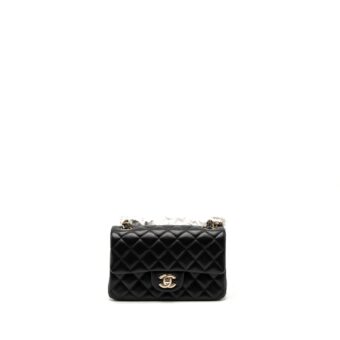 Chanel Mini Rectangular Flap Bag Lambskin Black LGHW (Microchip)