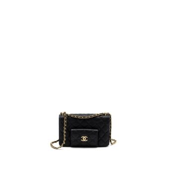 Chanel Wallet on Chain with Pocket Black Caviar GHW (Microchip)