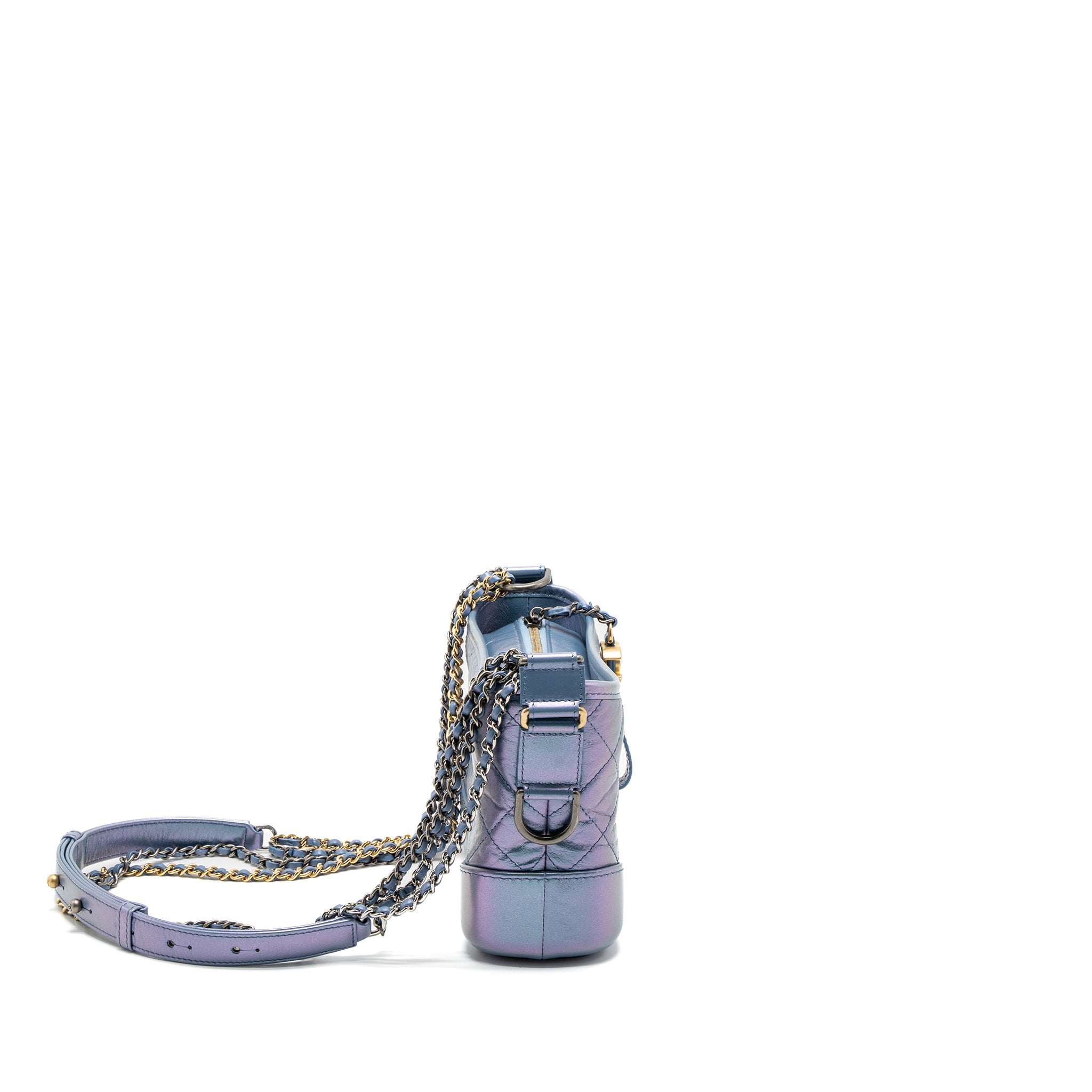 Chanel Small Gabrielle Hobo Bag Aged Calfskin Iridescent Blue Multicolour Hardware - Image 3