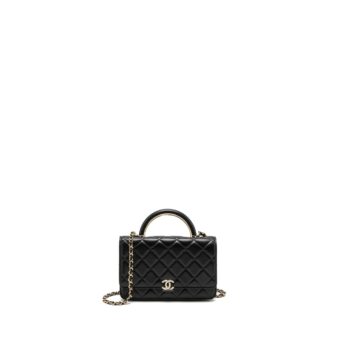 Chanel Leather Top Handle Wallet on Chain Lambskin Black LGHW (Microchip)