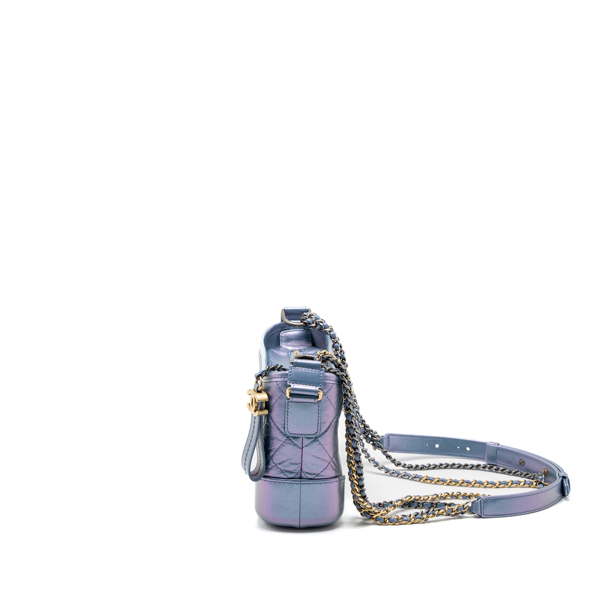 Chanel Small Gabrielle Hobo Bag Aged Calfskin Iridescent Blue Multicolour Hardware - Image 4