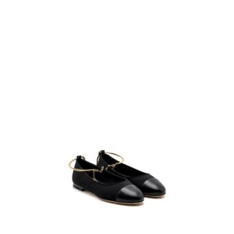Chanel Size 37 Ballerinas Shoes Canvas/Leather Black LGHW