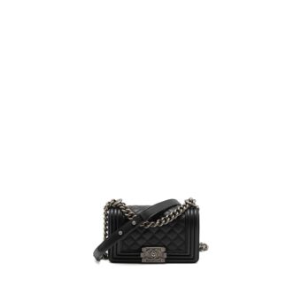 Chanel Small Boy Bag Calfskin Black Ruthenium Silver Hardware