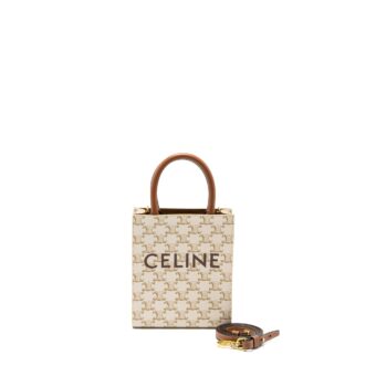 Celine Mini Vertical Cabas in Triomphe Canvas/Calfskin White GHW