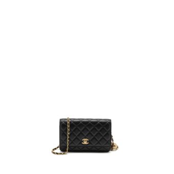 Chanel Pearl Crush Wallet on Chain Lambskin Black GHW (Microchip)