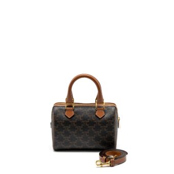 Celine Small Boston Bag Triomphe Canvas/Calfskin Tan GHW