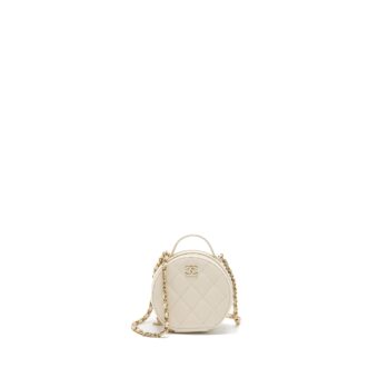 Chanel Top Handle Mini Round Vanity with Chain Caviar White LGHW